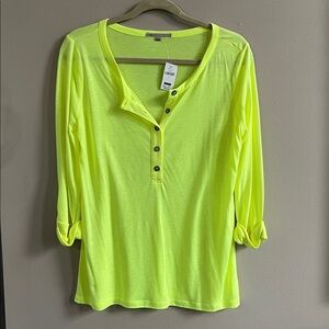 Gap neon yellow long sleeve Henley top small new